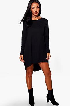 Boohoo Bonnie Dip Hem Cotton Shift Dress