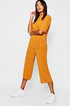 Boohoo Button Detail Rib Top + Culotte Co-ord
