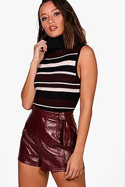 Boohoo Olivia Stripe Knitted Turtle Neck Top