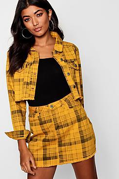 Boohoo Yellow Check Denim Skirt