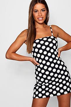 Boohoo Petite Ingrid A Line Polka Dot Shift Dress