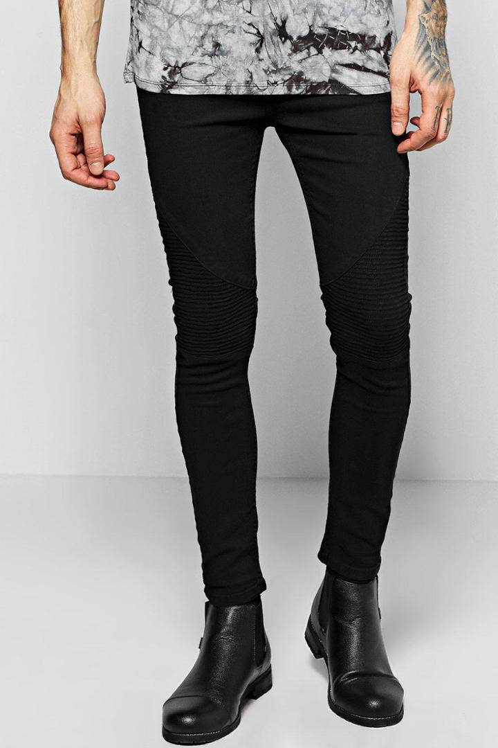 Boohoo Black Spray On Skinny Jeans With Biker Detail Black