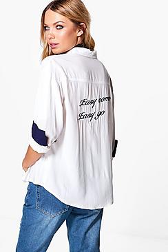 Boohoo Emily Embroidered Back Slogan Blouse