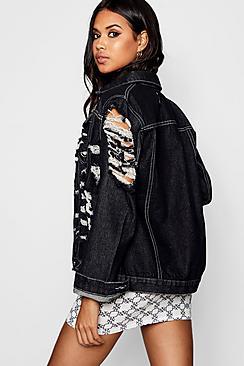 Boohoo Distressed Black Denim Jacket