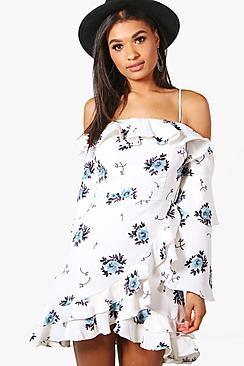 Boohoo Sandra Floral Ruffle Tiered Skater Dress