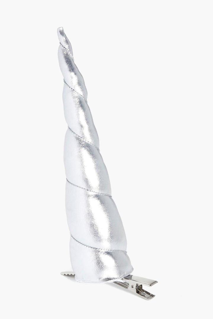 Boohoo Taylor Metallic Unicorn Hair Clip Silver