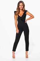Boohoo Petite Frill Wrap Front Jumpsuit