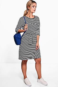 Boohoo Plus Eloise 3/4 Sleeve Tie Waist Midi Dress