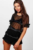 Boohoo Bella Mesh Ruffle Tee