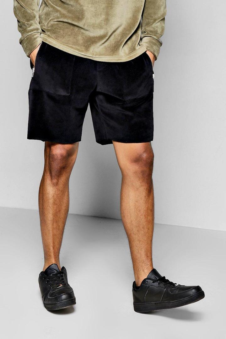 Boohoo Raw Edge Velour Shorts Black