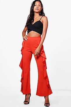 Boohoo Willow Ruffle Side Wide Leg Trousers