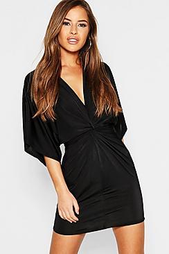 Boohoo Petite Disco Slinky Twist Front Mini Dress