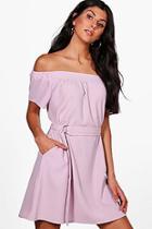Boohoo Georgia Off The Shoulder Belted Shift Dress