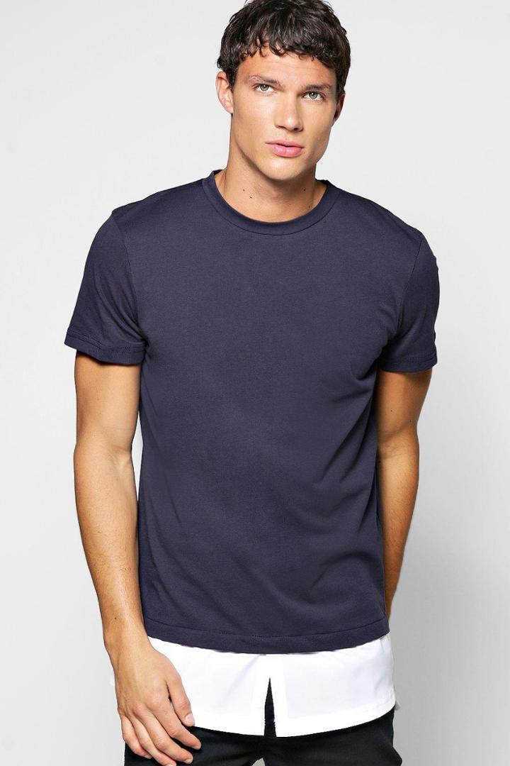Boohoo Faux Layer T Shirt With Woven Hem Blue