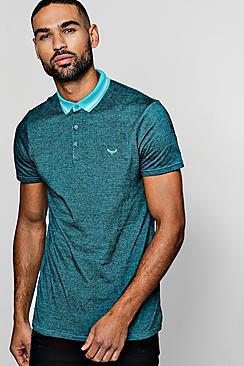 Boohoo Two Tone Pique Polo With Jacquard Collar