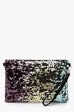 Boohoo Ombre Sequin Clutch Bag With Strap