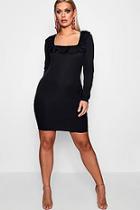 Boohoo Plus Kara Square Neck Ruffle Bodycon Dress