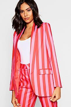 Boohoo Woven Stripe Lapel Detail Blazer