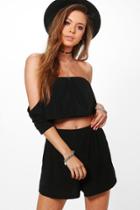 Boohoo Jinny Off Shoulder Crop & Shorts Co-ord Set Black