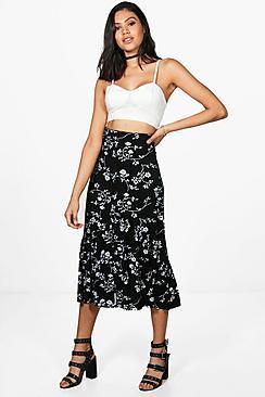 Boohoo Mai Bohemian Drop Hem Button Front Midi Skirt