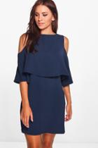 Boohoo Diane Cold Shoulder Double Layer Dress Navy