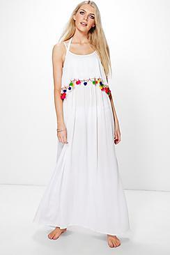 Boohoo Charlotte Pom Pom Maxi Beach Dress