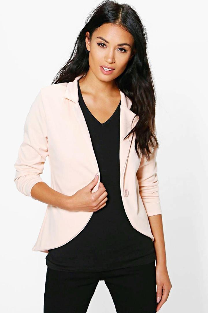 Boohoo Sophia Astrid One Button Ponte Blazer Nude