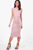 Boohoo Evie Sleeveless Pleat Front Tailored Midi Dress Rose