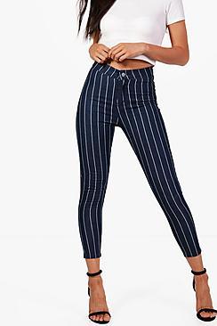 Boohoo Petite Libby Stretch Stripe Tube Jean