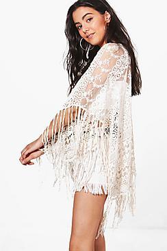 Boohoo Jessica Tassel Hem Crochet Cardigan