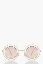 Boohoo Hope Cut Out Round Frame Pink Lens Sunglasses