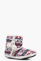 Boohoo Claire Fairisle Knitted Slipper Boots
