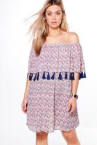 Boohoo Plus Amy Bright Sequin Tassle Off The Shoulder Dress Multi