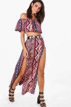 Boohoo Melissa Printed Off Shoulder Wrap Skirt Co-ord Multi