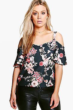 Boohoo Plus Leanne Bardot Strap Detail Floral Top