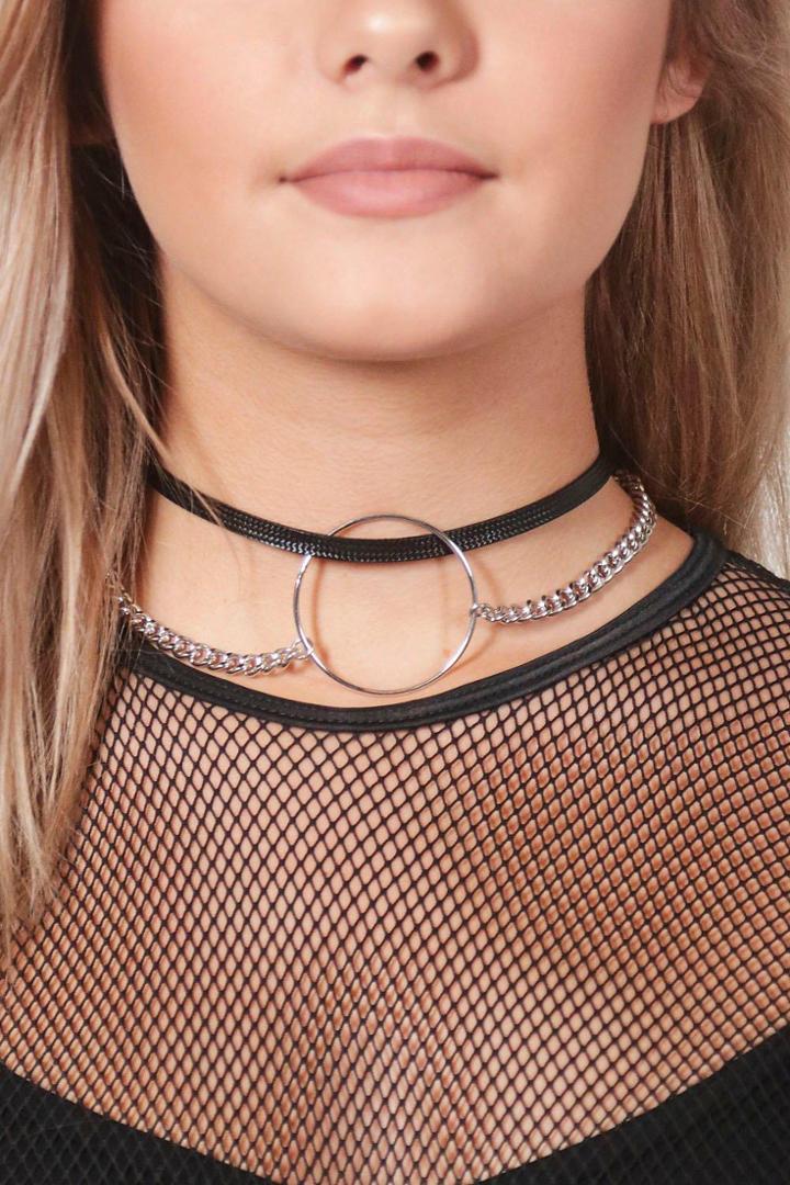 Boohoo Lucy Layered Curb Chain Loop Choker Set Silver