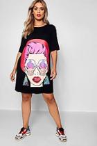 Boohoo Plus Maya Face Print T Shirt Dress