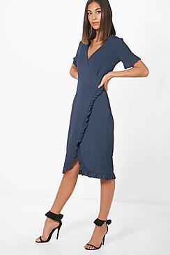 Boohoo Ruffle Wrap Over Dress