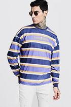 Boohoo Cuffed Stripe Oversized T-shirt With Pasadena Embroidery