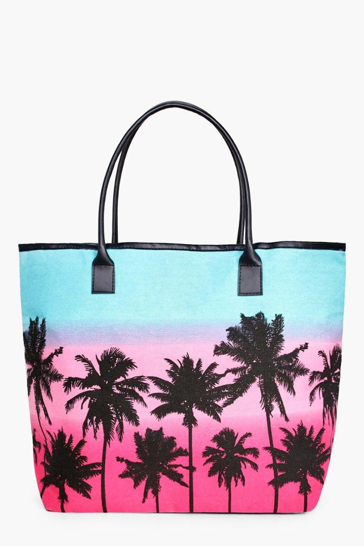 Boohoo Lucy Palm Scene Beach Bag Pink