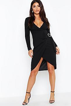 Boohoo Wrap Buckle Detail Midi Dress