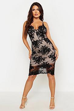 Boohoo All Over Lace Bodycon Midi Dress