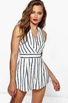Boohoo Molly Wrap Over Stripe Playsuit