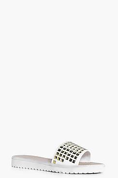Boohoo Charlotte Square Stud Sliders