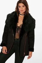 Boohoo Plus Emma Fur Collar Belted Jacket