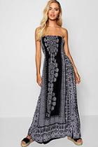 Boohoo Bandeau Boarder Print Maxi Dress