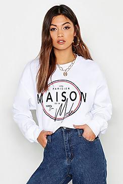 Boohoo Maison Mode French Slogan Sweat