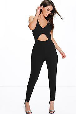 Boohoo Mia Strappy Cross Back Skinny Leg Jumpsuit