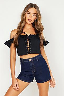 Boohoo High Rise Stretch Denim Short