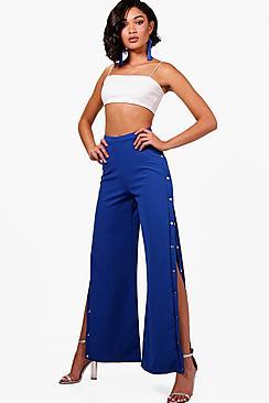 Boohoo Popper Side Crepe Wide Leg Trousers